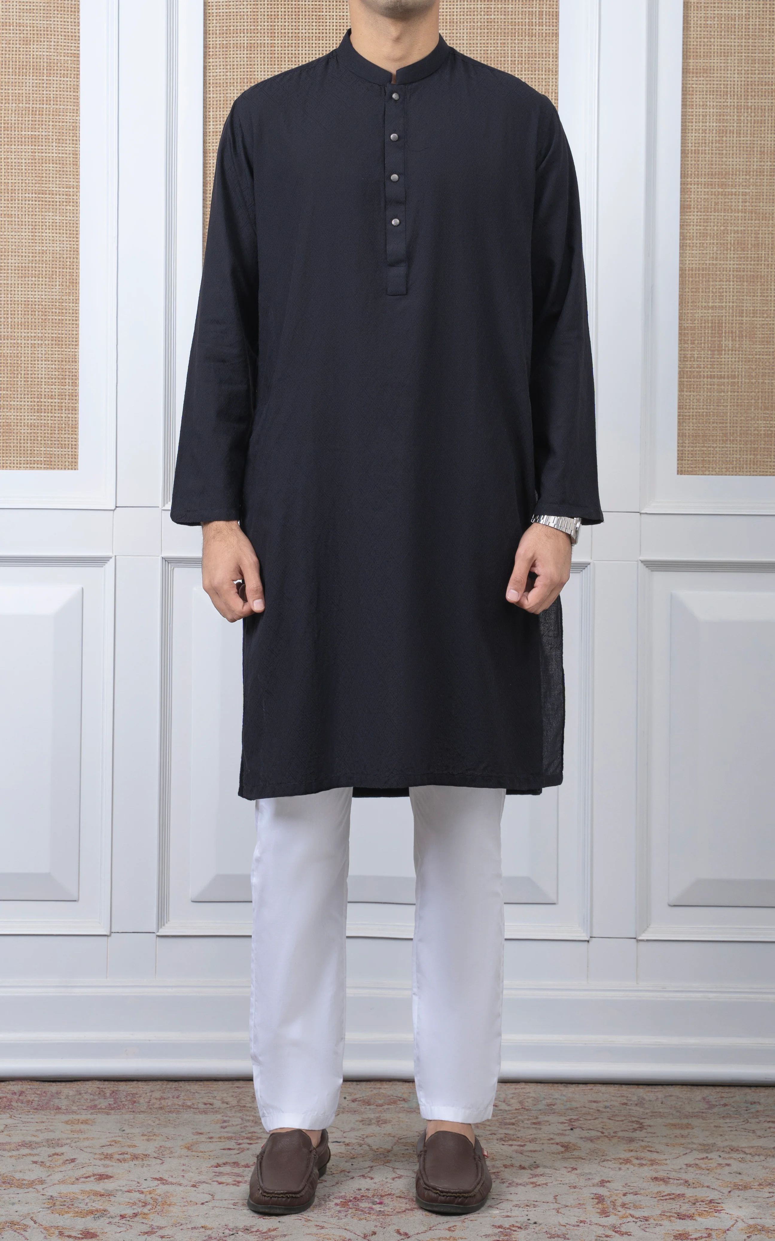 YARN DYED JACQUARD KURTA - PREMIUM COLLECTION BLACK
