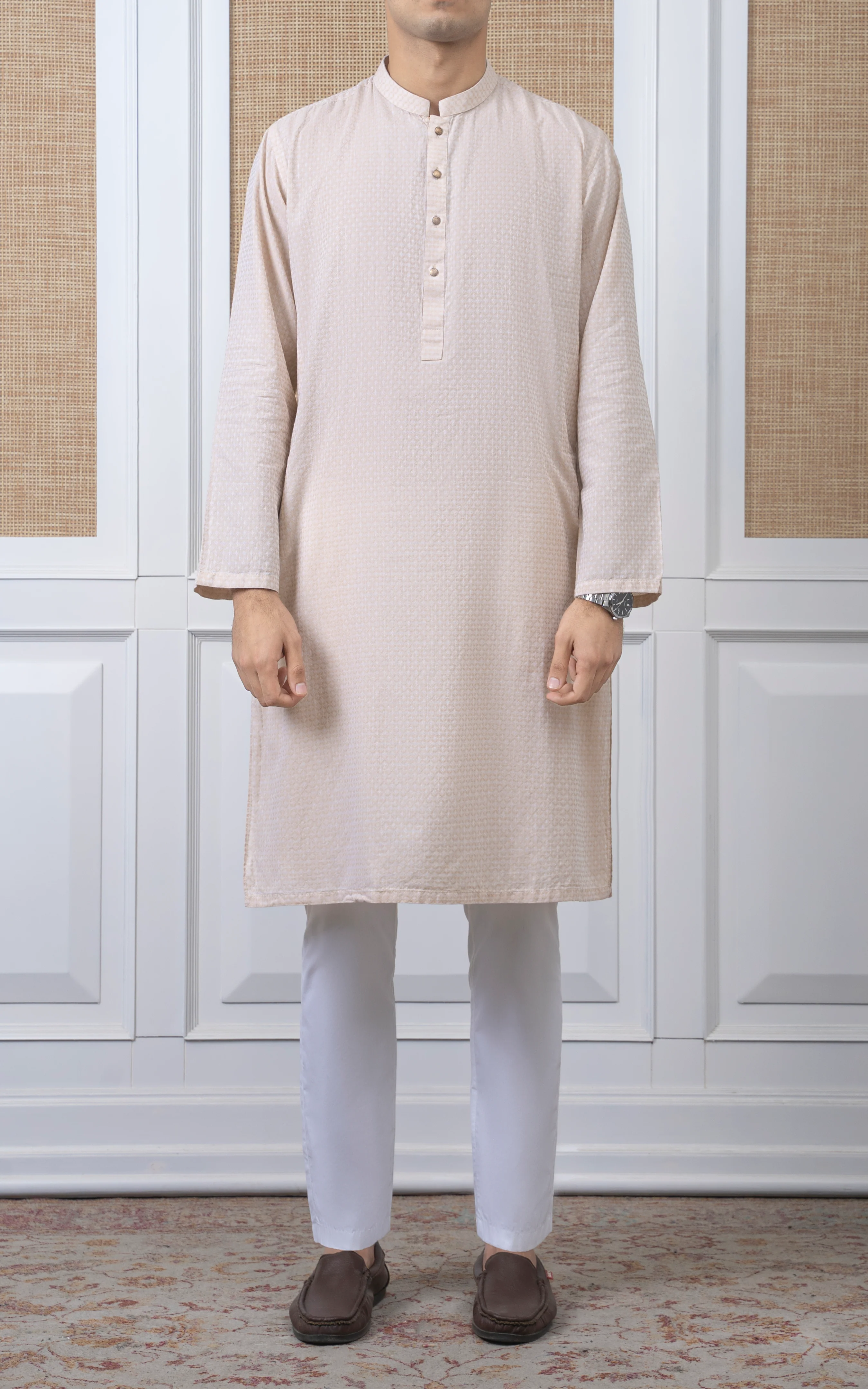 YARN DYED JACQUARD KURTA - PREMIUM COLLECTION CREAM