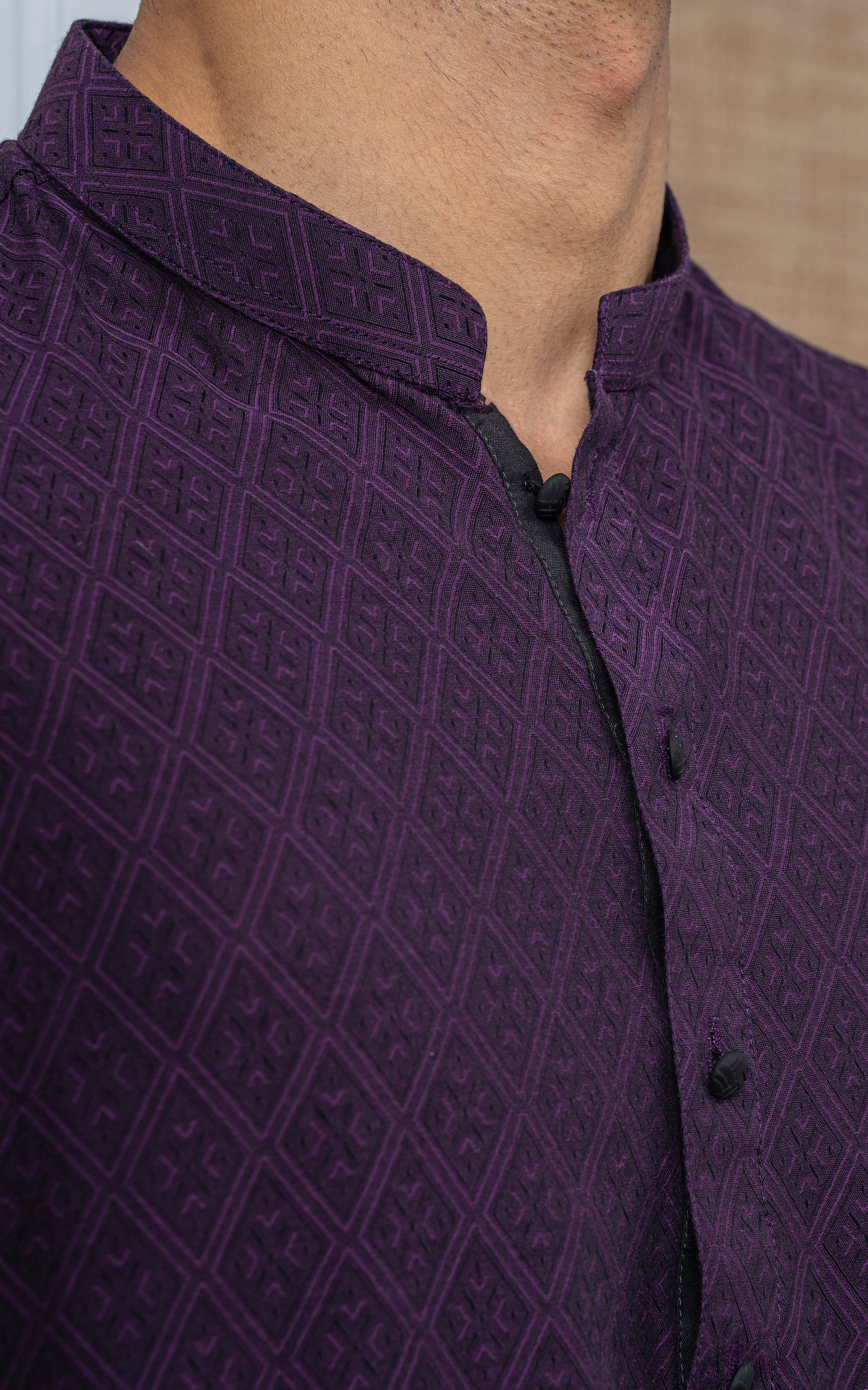YARN DYED JACQUARD KURTA - PREMIUM COLLECTION MAGENTA - Image 2