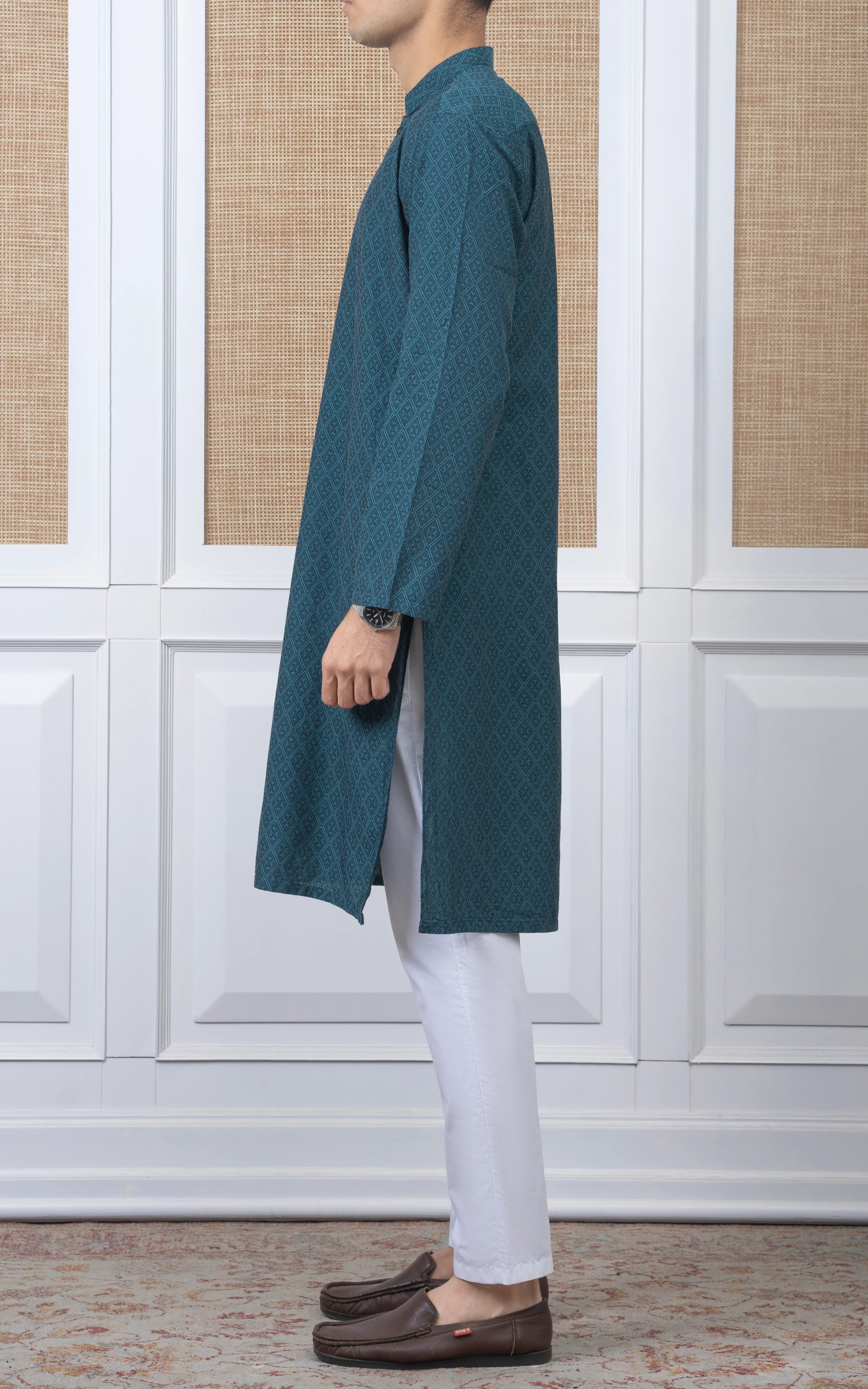 YARN DYED JACQUARD KURTA - PREMIUM COLLECTION SEA GREEN - Image 4