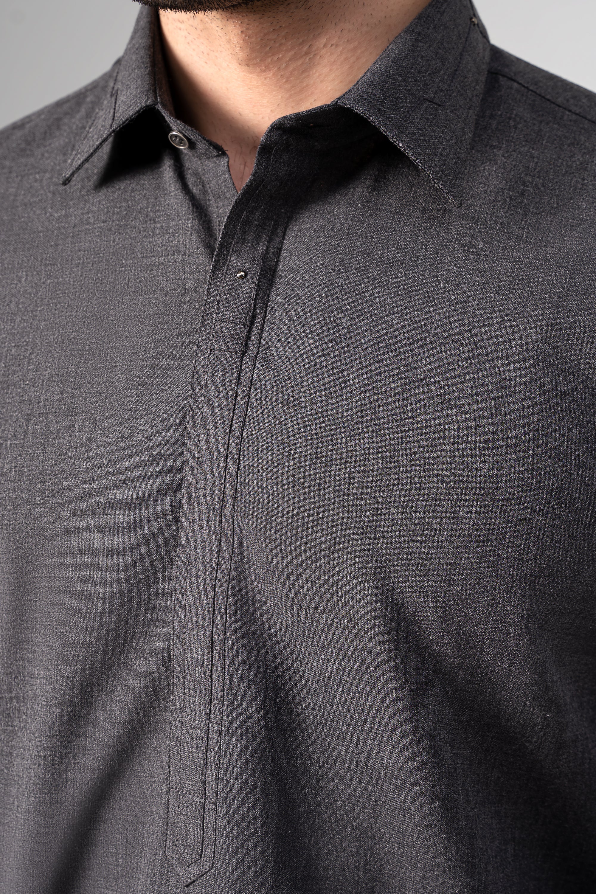 YARN DYED KAMEEZ SHALWAR CHARCOAL MELANGE - Image 2