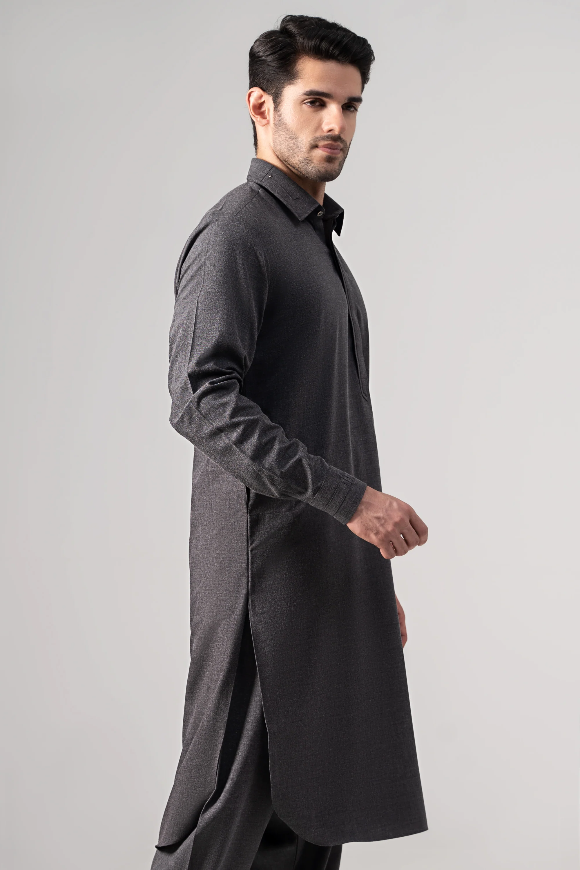 YARN DYED KAMEEZ SHALWAR CHARCOAL MELANGE - Image 4