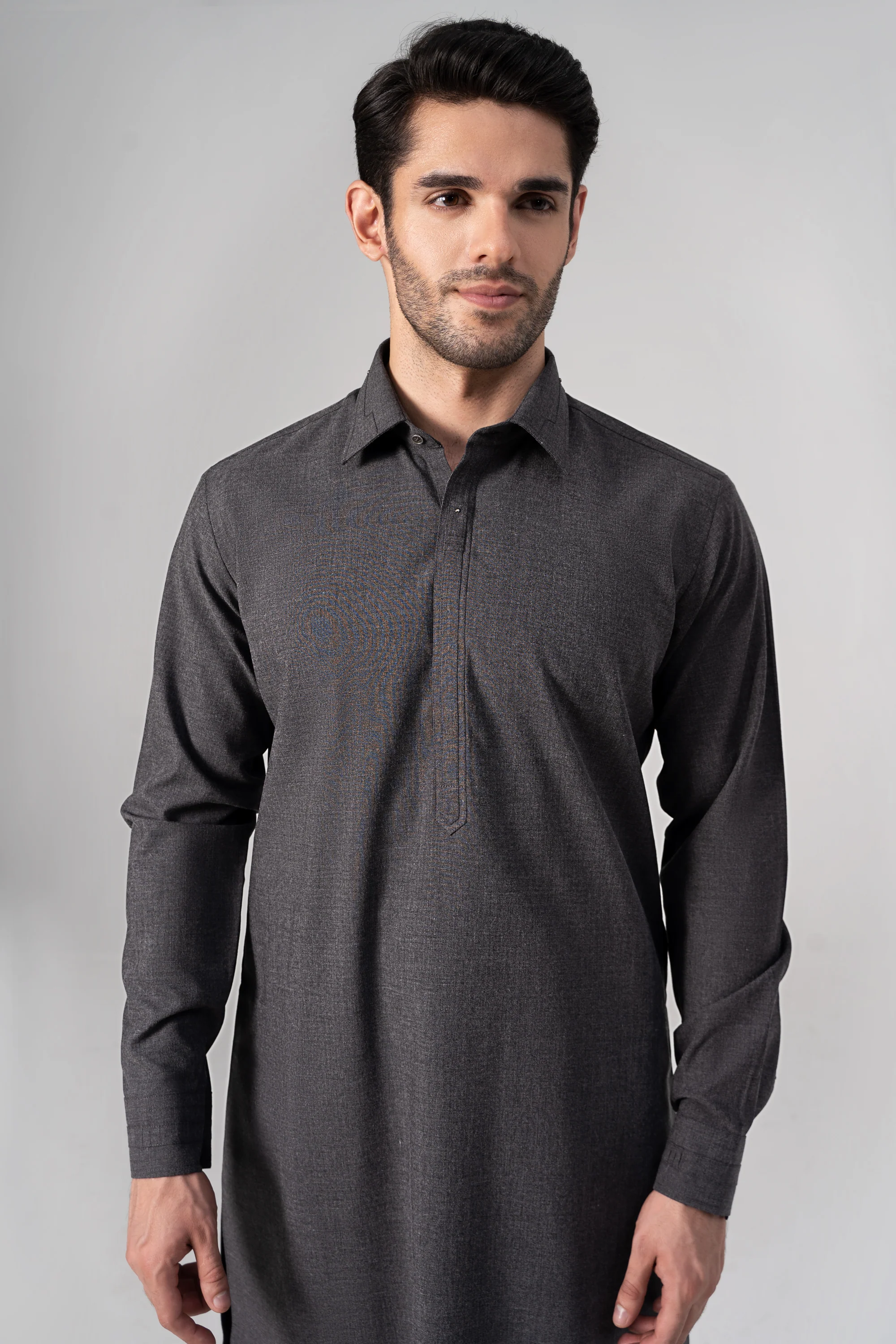 YARN DYED KAMEEZ SHALWAR CHARCOAL MELANGE - Image 5