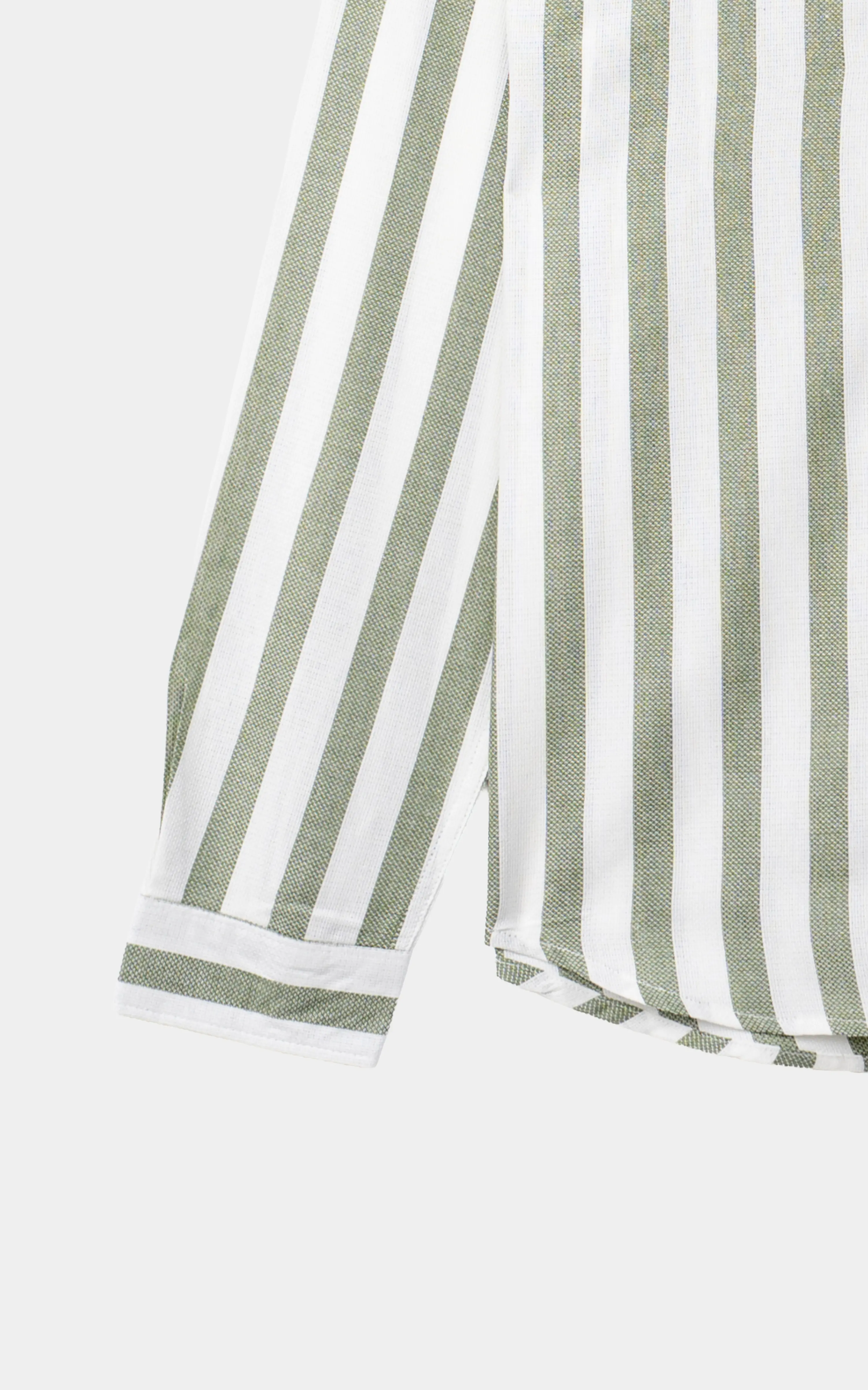 YARN DYED STRIPED CASUAL SHIRT WHITE GREEN STRIPE - Image 3