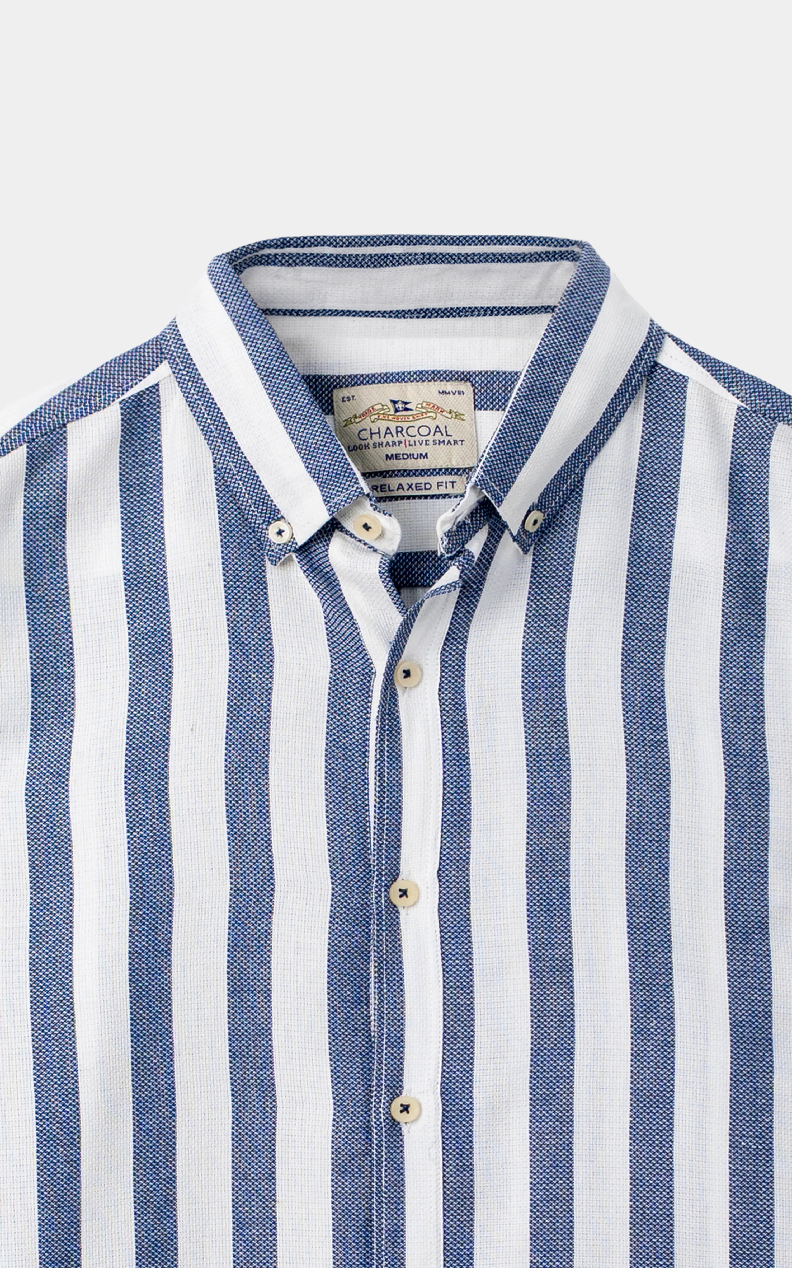 YARN DYED STRIPED CASUAL SHIRT WHITE NAVY STRIPE - Image 2