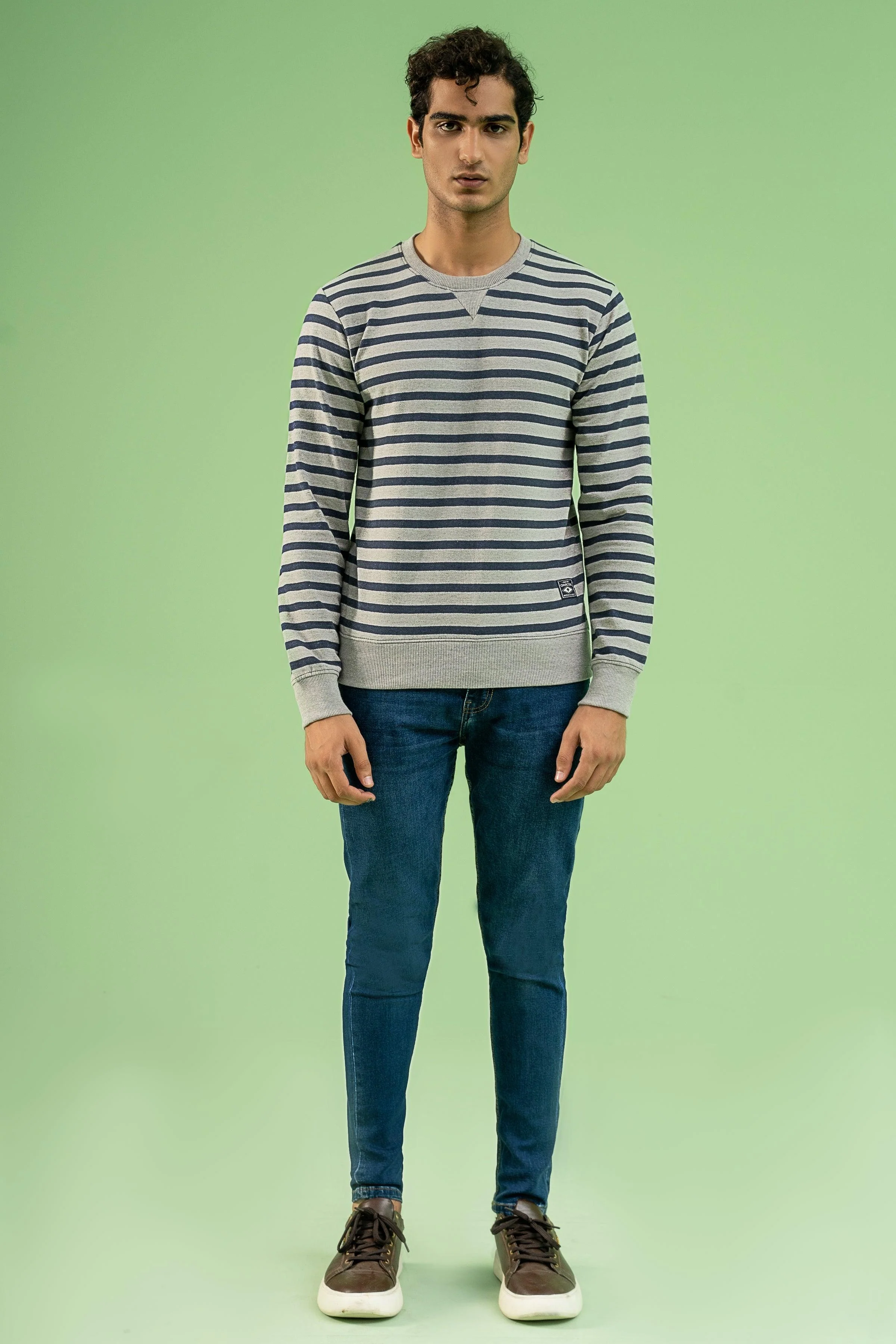 YARN DYED TERRY SWEAT SHIRT GREY NAVY