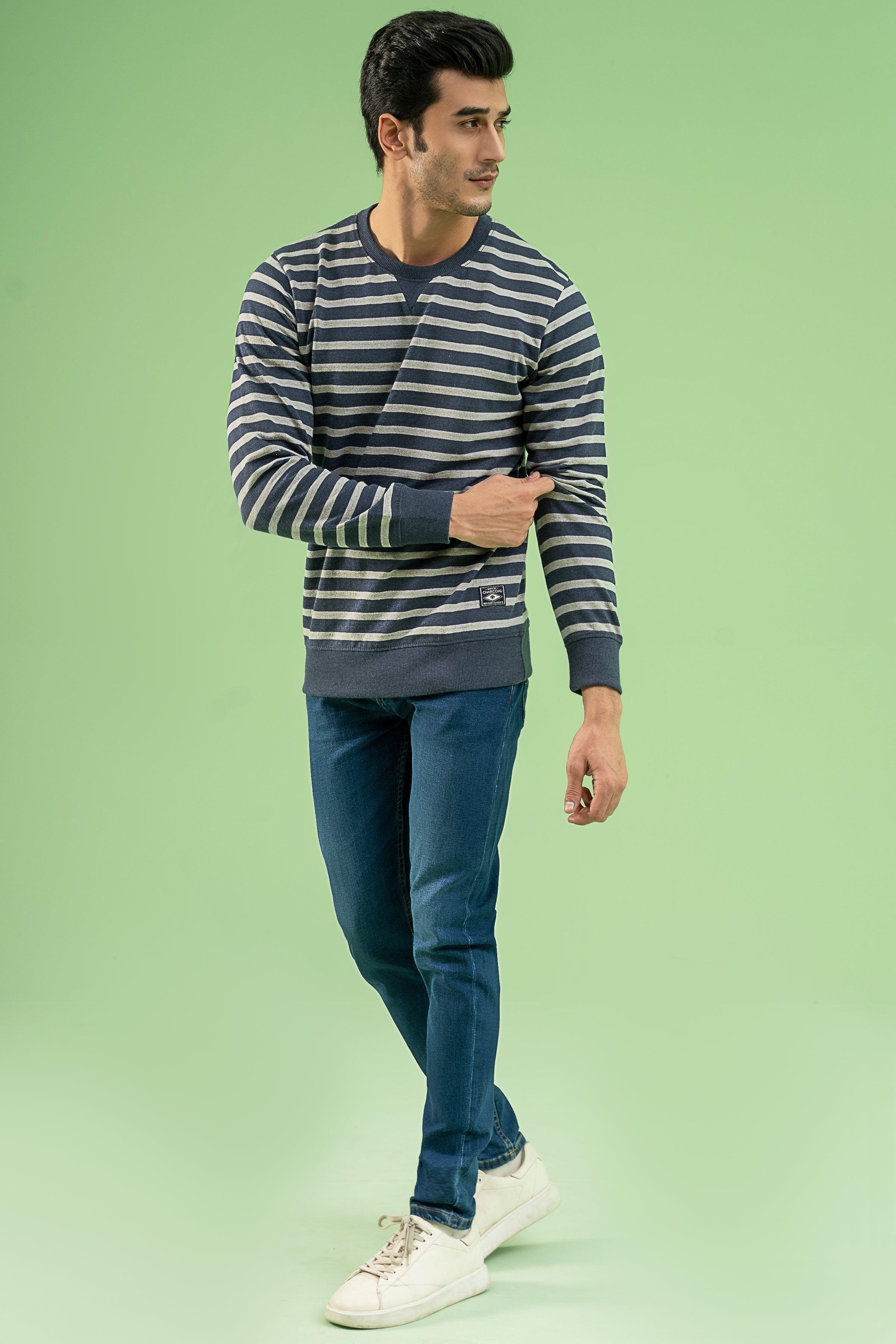YARN DYED TERRY SWEAT SHIRT NAVY GREY